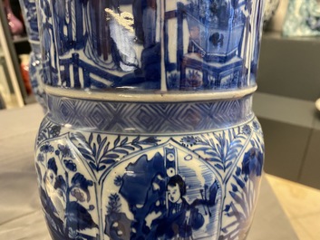 A pair of large Chinese blue and white 'Long Eliza' beaker vases, Kangxi